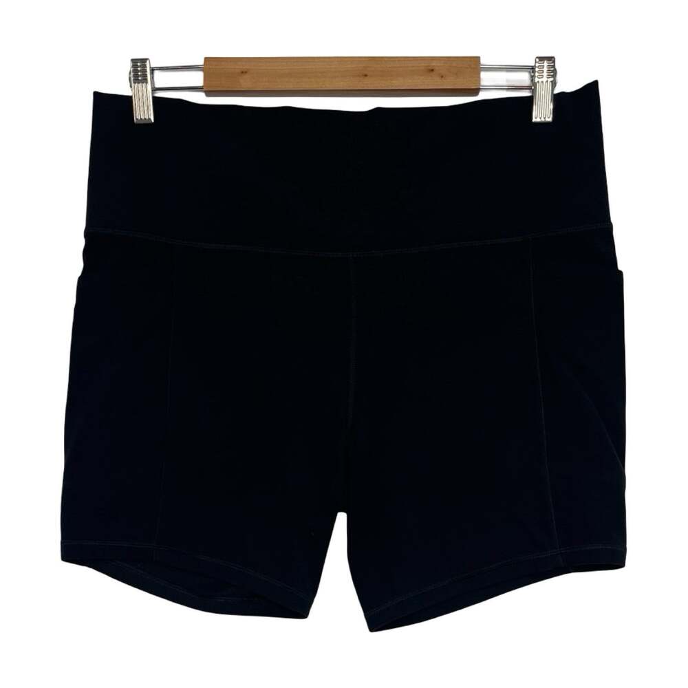 Athleta Salutation Stash Biker Shorts Womens XL Black Pockets High Rise Athletic